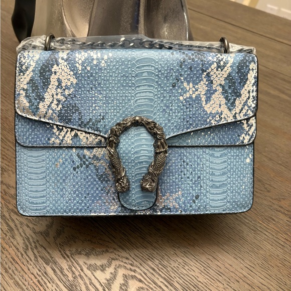Handbags - Blue Faux Snake Print Women's Bag